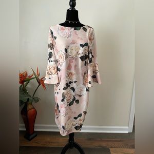 Calvin Klein Floral Dress with Long Ruffled Sleeves, Size 12